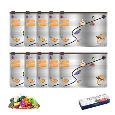 Imagem de Sacos reutilizáveis de armazenamento seláveis de folha de alumínio - Sacos reutilizáveis para congelador de alumínio com fecho de correr e etiqueta|Adequado para manter vegetais, frutas, carne frescos