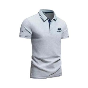 Imagem de Camisa Polo Masculina De Verão Leve Com Manga Curta E Bordado Casual V