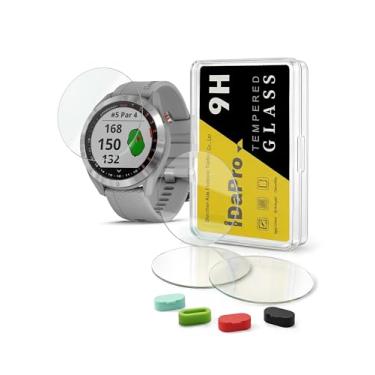Imagem de [Pacote com 4] Protetor de tela para Garmin Approach S40 S60 Premium GPS Golf Watch + Plugues de silicone antipoeira, vidro temperado iDaPro antiarranhões,