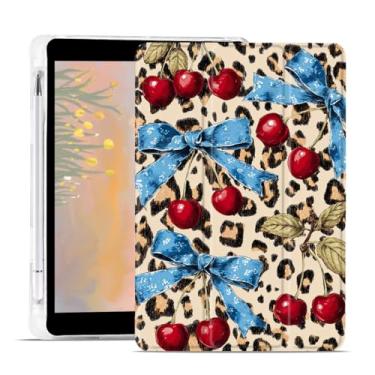 Imagem de AdorableWhimsy Capa fofa com estampa de animal para iPad (A16) 11ª geração 2025 11 polegadas/iPad 10ª geração 2022 10 polegadas com design de laço cereja capa protetora de couro, capa traseira macia