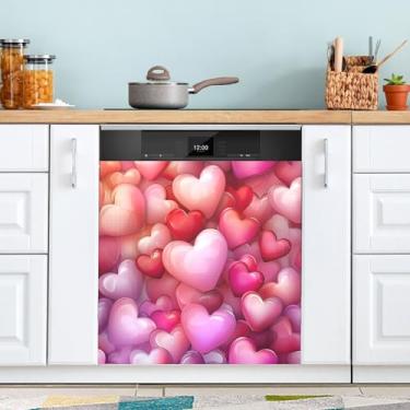 Imagem de ATTX Capa magnética para lava-louças dia dos namorados corações | Adesivo decorativo de eletrodomésticos de 58 x 66 cm para armários domésticos e eletrodomésticos #15