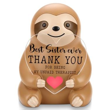 Imagem de FTONENI Best Sister Ever Thank You Gift, Estatueta engraçada de decoração de mesa de preguiça, presente de agradecimento para família irmã, decoração de mesa de escritório para aniversário de