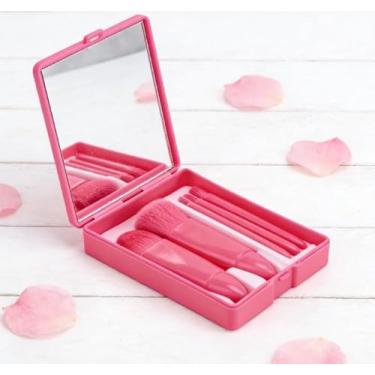 Imagem de Conjunto de 5 pincéis de maquiagem portáteis para base e corretivo para sombra, conjunto de pincéis de maquiagem com espelho de maquiagem