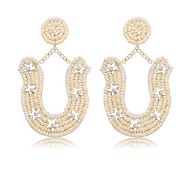 Imagem de Brincos Derby com contas para mulheres, feito à mão, ferradura ocidental, com flores, Derby Day, corrida de cavalos, brincos com pingente, joias Derby, presentes, Sem pedra preciosa