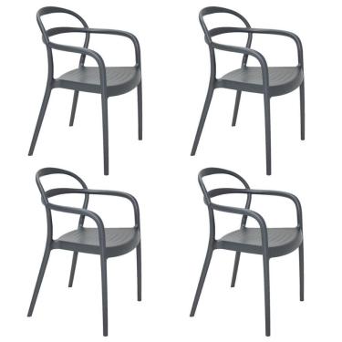 Imagem de Kit 4 Cadeiras Tramontina Sissi Em Polipropileno E Fibra De Vidro Com Braços Grafite 92045007