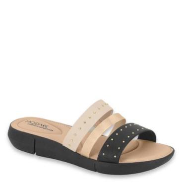 Imagem de Tamanco Feminino Modare Conforto Casual Tiras 7199.106, Preto, Creme, 