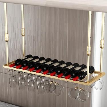 Imagem de Rack de vidro de vinho para pendurar em pé, rack de vinho industrial montado na parede com suporte de vidro a vapor, suporte de garrafa de metal, prateleira de barra de uva arte em ferro de vinho