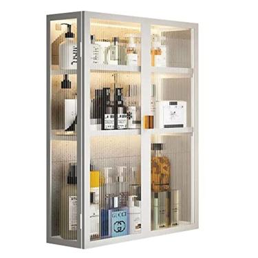 Imagem de Armário de banheiro doméstico montado na parede, armário de remédios de metal com porta de vidro caixa de armazenamento de perfumes cosméticos para banheiro, sala de estar, cozinha, armário (cor
