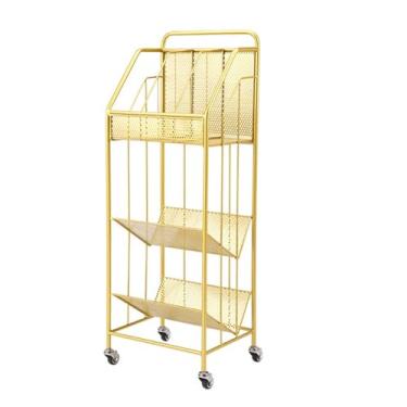 Imagem de Porta-revistas Brochura Suporte de exibição estante de livros, suporte de revistas de metal de chão, suporte de jornal fácil de mover Compartimentos fáceis de montar para sala de estar literatura