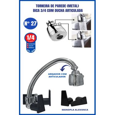 Imagem de Torneira Parede Metal Bica 3/4 Com Ducha Articulada Manopla Alavanca Preta