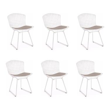 Imagem de Kit 6 Cadeiras Bertoia Branca Com Assento Bege