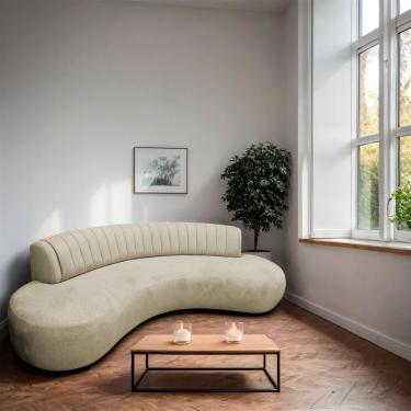 Imagem de Divã Recamier Celeste Curvo Sala Estar Luxo 180cm Bouclé Cor Terracota
