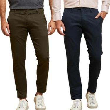 Imagem de Kit 2 Calças de Sarja Chino Com Bolso Traseiro Embutido Alfaiataria-Masculino