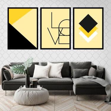 Imagem de Kit 3 Quadros Decorativos Love Geométrico Amarelo