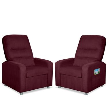 Imagem de Kit 02 Poltrona Do Papai Reclinável Confortável Suede Bordô