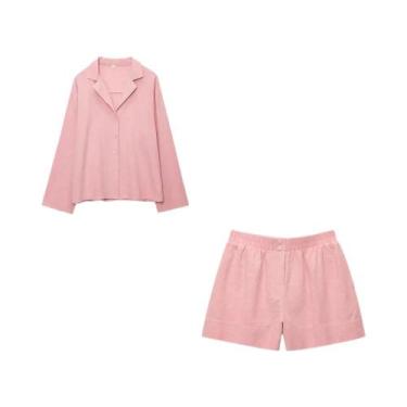 Imagem de Conjunto Feminino Casual Amarelo Manteiga Primavera Verão: Camisa E Sh