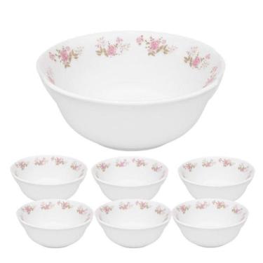 Imagem de Jogo De Sobremesa De Vidro 1 Tigela 1400ml E 6 Bowls 400ml Branco Em C