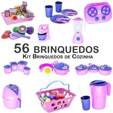 Imagem de Kit Infantil Panela Batedeira Fogão Prato Mercado Fruta 56pç - Altimar