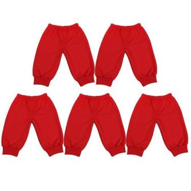 Imagem de Calça de Moletom Infantil Vermelha  Combo 5 Calças Grossas e Confortáv