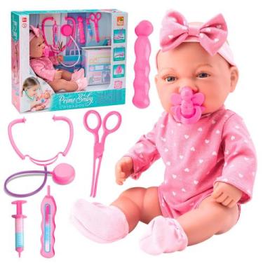 Imagem de Boneca Prime Baby Cuidados Com Kit Médico Infantil Estetoscópio Termôm