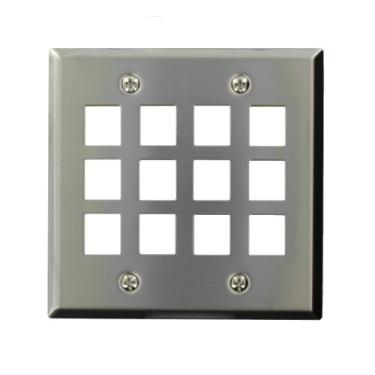 Imagem de Leviton Placa de parede QuickPort 43080-S12, entrada dupla, 12 portas, aço inoxidável