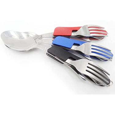 Imagem de Faca de talheres de aço inoxidável multifuncional dobrável garfo colher esportes ao ar livre acampamento piquenique 3 em 1 mesa de viagem (3 Pack)