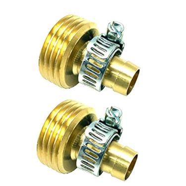 Imagem de BRUFER 5022M Rosca de Mangueira de Jardim Macho de Latão com Farpa de 9,5 mm x 1,9 cm, Inclui Grampos de Aço Galvanizado - Pacote com 2 Acessórios Completos com Grampos