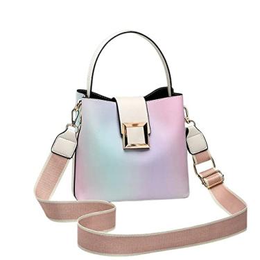 Imagem de Bolsa de mão transversal em dois tons para mulheres, bolsa de mão média, bolsa de couro, com alça larga, Branco