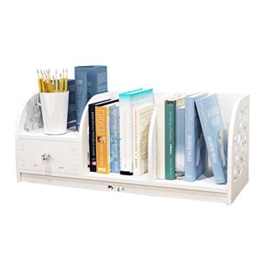 Imagem de KIZQYN Estante de livros de mesa estante simples e econômica pequena estante montagem DIY fácil de limpar (branca) estante de livros