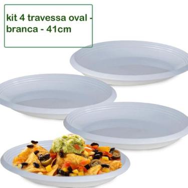 Imagem de Kit 4 Travessa Saladeira Petisqueira Oval Le Chef Branca Plástico 41X2