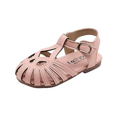 Imagem de Sandálias de dedo do pé de sola macia sólida fashion boné vazado verão meninas sapatos tamanho 5 botas infantis (rosa, 18-24 meses)