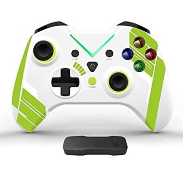 Imagem de Controlador de jogos sem fio para Xbox Series S/Series X/One S/One X/360/One/PS3/PC/PC 360/Windows 7/8/10/11, Vibração dupla embutida com conexão 2.4GHz, Carregamento USB, Luz de fundo LED (padrão branco verde)