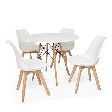 Imagem de Kit Mesa Jantar Eiffel 100cm Branca + 04 Cadeiras Leda - Branca