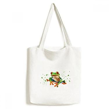 Imagem de Bolsa sacola de lona Polypedatid Green Frogs bolsa de compras casual