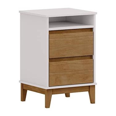 Imagem de Mesa Cabeceira 2 Gavetas e Nicho em Madeira Linha Prata - Off White/freijó