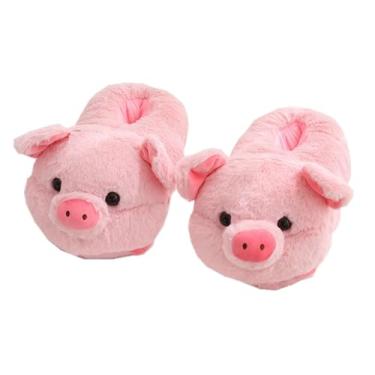 Imagem de LANFIRE Pantufas de animais - sapatos de hamster, porco, pato e ovelha - Chinelos antiderrapantes de algodão quente de inverno, Rosa porco, 5-11