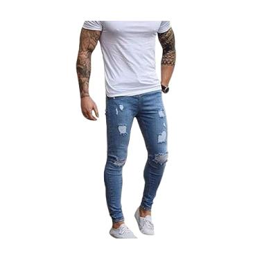Imagem de Calça jeans masculina clássica slim fit stretch jeans designer calça jeans masculina slim fit, Azul claro, M