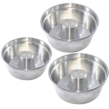 Imagem de Jogo 3 Forma Bolo Pudim Redonda Com Tubo N 18 20 22 Aluminio