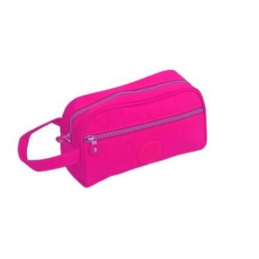 Imagem de Estojo Escolar Grande com 2 Bolsos de Nylon (Rosa)