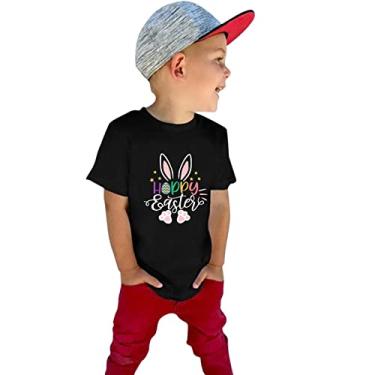 Imagem de Camisetas de Páscoa para meninos e meninas camiseta de coelho manga curta algodão gola redonda camisetas engraçadas de coelho meninos, Preto, 2-3 Anos
