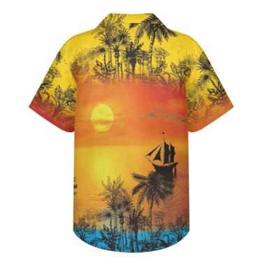 Imagem de Yewattles Camisa masculina leve de manga curta com ajuste clássico, camisetas básicas elegantes PP-7GG, Pôr do sol na praia, P