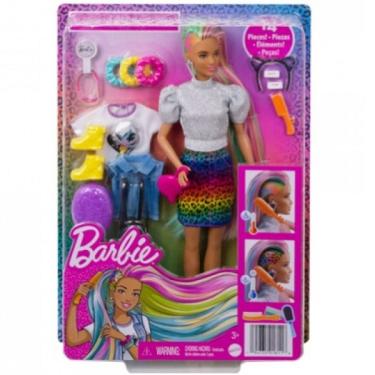 Imagem de Boneca Barbie Cabelo arco-iris de Leopardo Negra Mattel GRN80