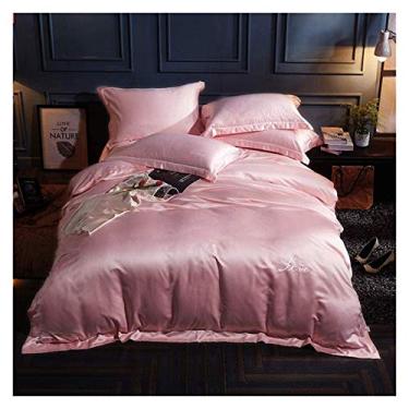 Imagem de Jogo de cama com 4 peças, capa de colcha, seda lavada, fácil de cuidar e algodão super macio, macio 100% (9 Queen)