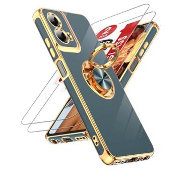 Imagem de LeYi Capa para Motorola Moto G Play 5G 2024/Moto G 5G 2024: com 2 protetores de tela de vidro temperado e suporte magnético giratório de 360°, capa com borda de ouro rosa, cinza