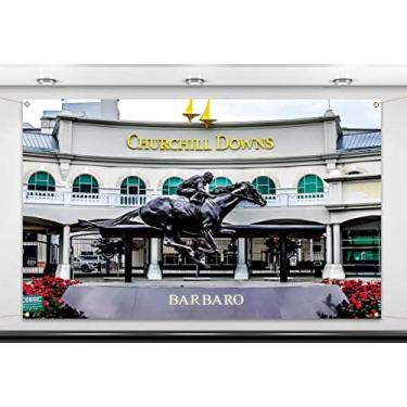Imagem de Nepnuser Kentucky Derby Photo Booth Pano de fundo Churchill Downs Jockey Corridas de Cavalos Decoração de Festa Interior Exterior Decoração de Parede-5,9 × 3,18 m