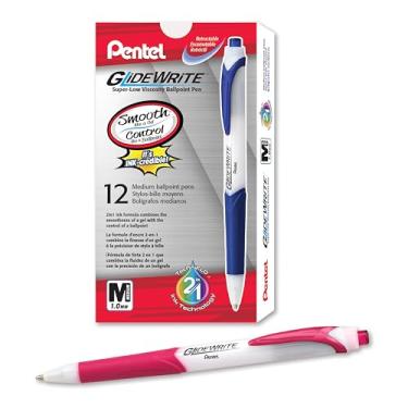 Imagem de Pentel Caneta esferográfica GlideWrite com tinta TechniFlo (1,0 mm), linha média, rosa, caixa com 12 (BX910-P)