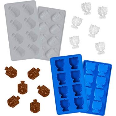 Imagem de The Dreidel Company Bandeja de silicone para cubos de gelo Hanukkah, moldes Dreidel e Menorah, férias divertidas para cozinhar e assar (pacote com 2)