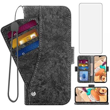Imagem de Asuwish Capa carteira compatível com LG K61/Q61/K51S/K41S protetor de tela de vidro temperado, suporte de cartão, suporte, acessórios de celular, capa de couro flip para telefone K 61 51S 41S mulheres