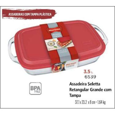 Imagem de 03 Assadeiras Alça E Tampa Retangular 3,5lts Grande Marinex