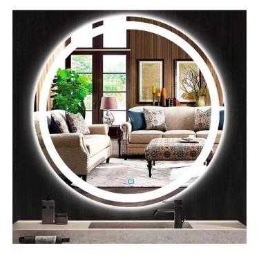 Imagem de Espelho jateado redondo iluminado com led frio e touch 70cm - Woodglas